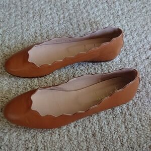 French Sole FS/NY Jigsaw orange Brown Scalloped Leather Flats size 9B